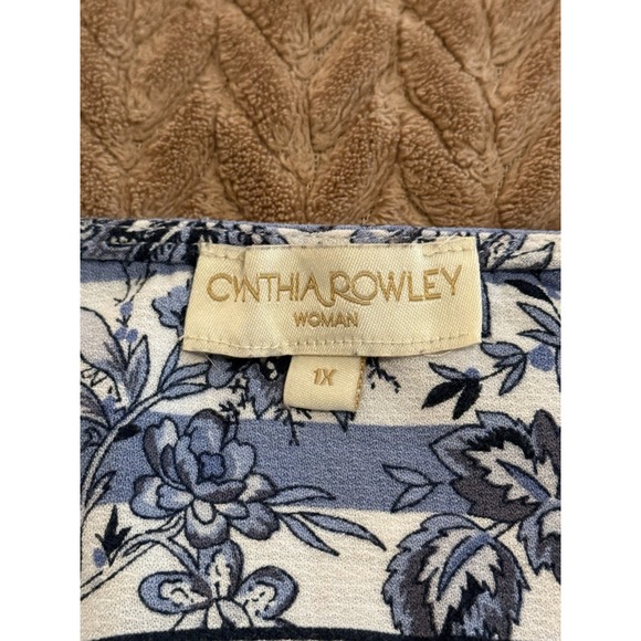 Cynthia Rowley Womens 1X Top Floral 3/4 Sleeve Blue White Fairycore Cottagecore - Picture 6 of 8